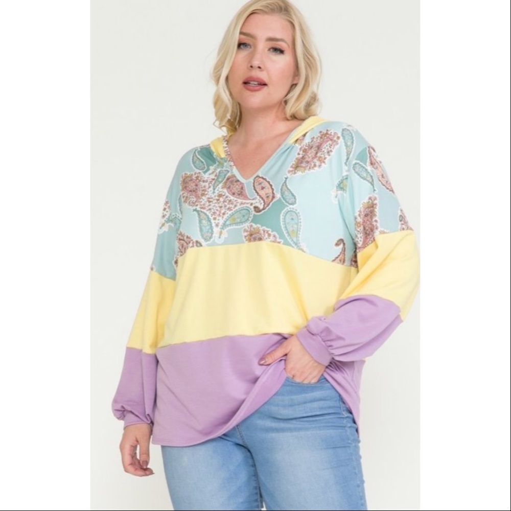 Jessie Color Block & Paisley Hoodie Lavender Sun☀️